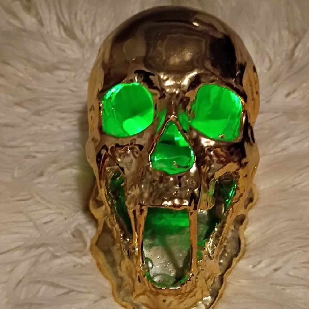 Gold Skull with Green Accents Holiday Decor